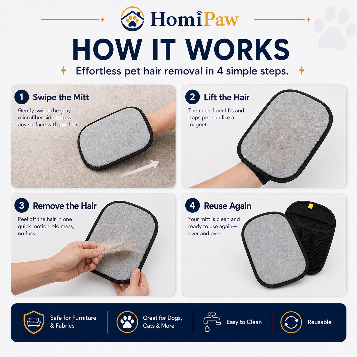 Homipaw Reusable Pet Hair Remover Mitt